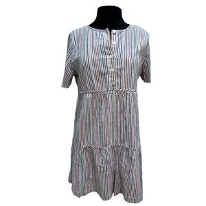 Madewell Women Multi Color Striped Babydoll Mini Dress Short Sleeve Boho L